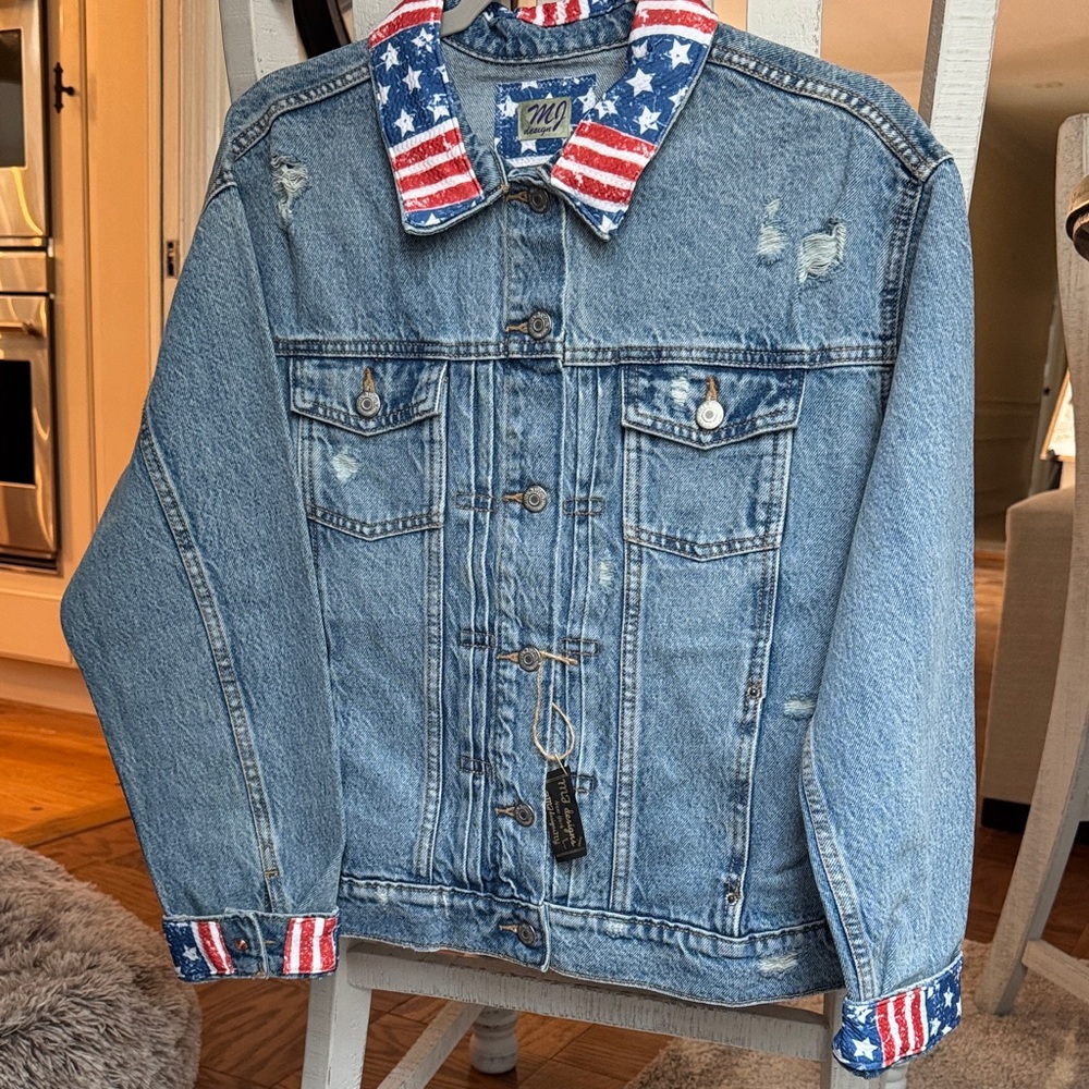 Denim Jacket with American Flag Accents